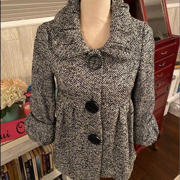 *Kensie* 🌺COQUETTE-Style🌺 Lined Tweed *Parisian* Swing Coat *Snaps* Sz 2 - Picture 1 of 8